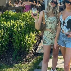 Floral Green Crop Top and skirt Set